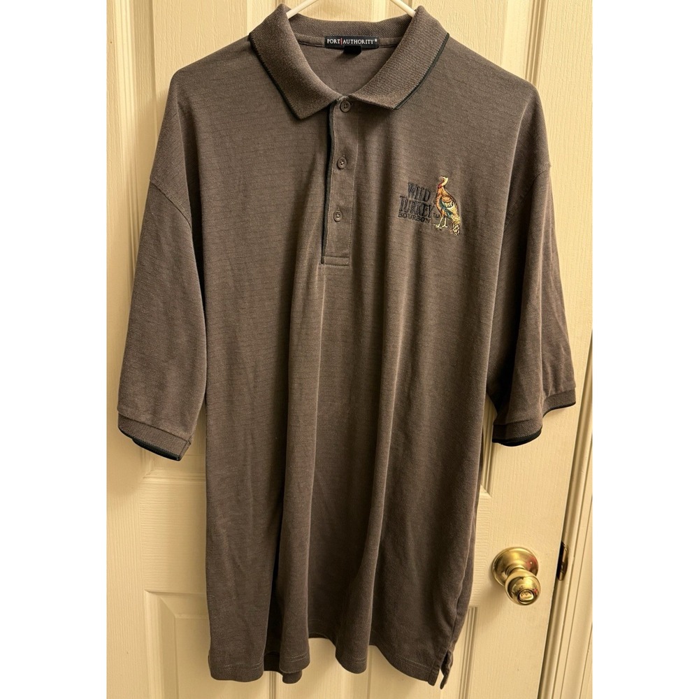 Port Authority Wild Turkey Bourbon Polo Shirt Mens 2XL Gray‎ Blue Trim Archery